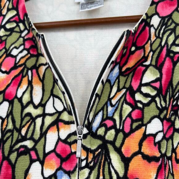 Vintage Talbots Cardigan Stained Glass Mosaic Floral Pattern Zip Front sz medium - Picture 4 of 8